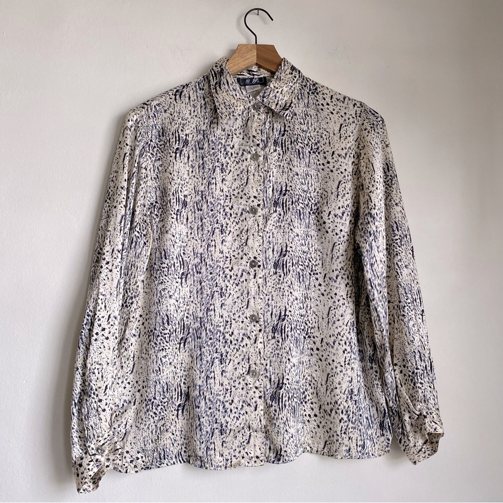 Silk white leopard animal print blouse top